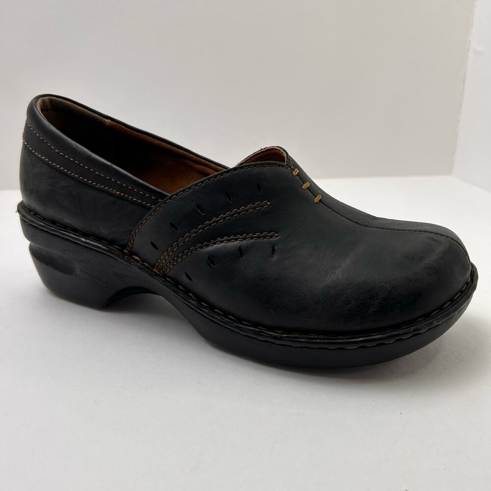 B.O.C. Womens Clogs 11M Black Leather Earley Slip In Comfort Mules‎ Cushion Foot